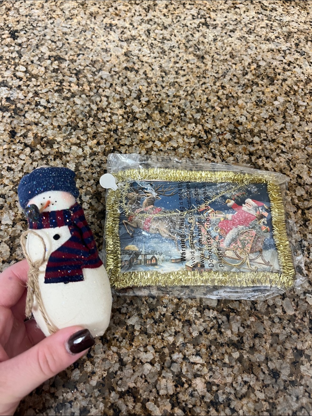 White Snowman Decor and Santa Postcard